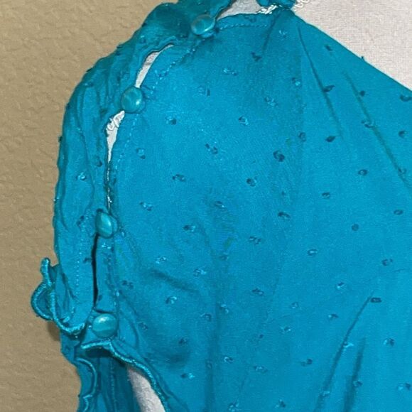 (Bogo Free) Anthropologie Maeve Teal Blue Swiss Dot Blouse Top Sz 4 - Picture 4 of 4